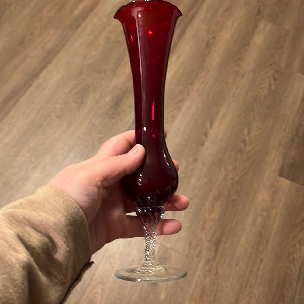 Akro Agate vintage red vase. Sticker intact